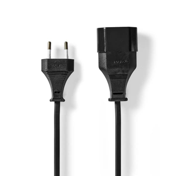 Nedis Sähköjohto | Euro Uros | Euro Nainen | Suora | Suora | Niklattu | 2.00 m | Pyöreä | PVC | Musta | Label