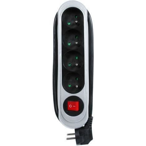 Förlängning - DEBFLEX - Multi Alu-Black Block Nola 4 Sockets 2P+E 16A Med Switch