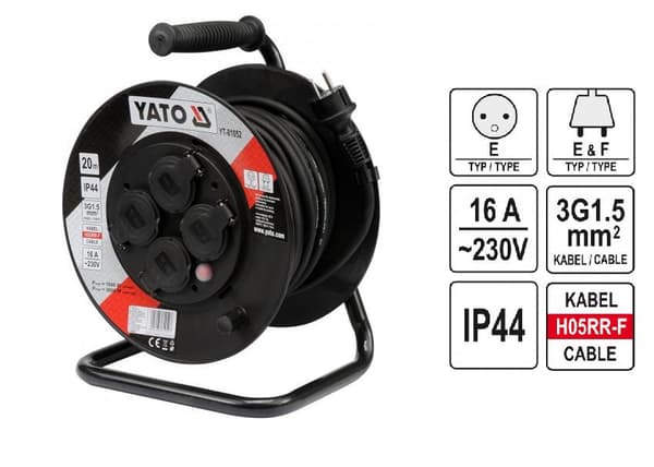 YATO REEL FORLÆNGERKABEL 30m 3 x 1,5mm2 IP44 81053