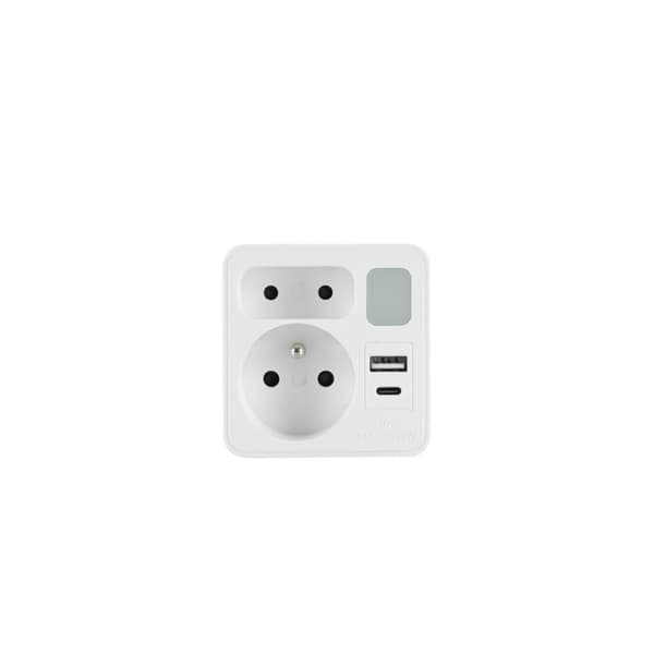 DUBBEL SPLITTER MED LAMPA 1x USB + 1x USB C