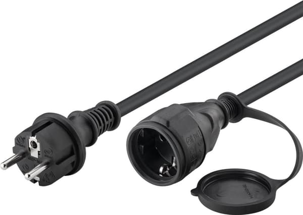 Goobay Strömkabel utomhus, 25 m, svart jordad hybrid stickpropp (typ E/F, CEE 7/7) > jordat uttag (typ F, CEE 7/3)