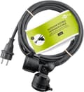 Pikkukuva 3 / 8: Goobay Dubbel förlängningskabel för utomhusbruk, 5 m, svart jordad hybrid stickpropp (typ E/F, CEE 7/7) > 2x jordat uttag (typ F, CEE 7/3)