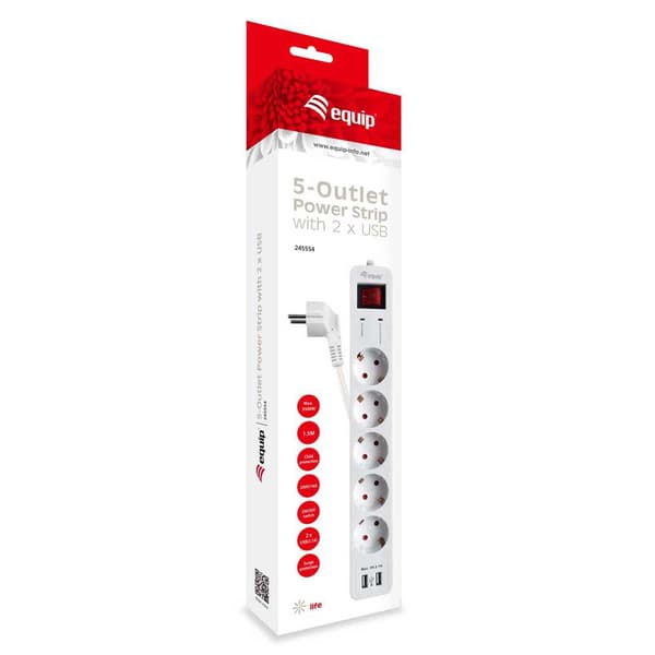 Equip 245554 5 Stik Forlængerledning 1.5 M Hvid One Size / EU Plug