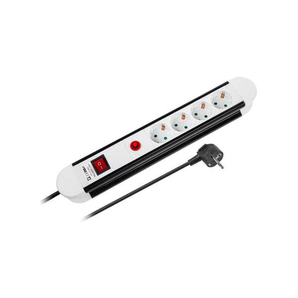 Rebel tysk type strømskinne x4 stik - 3 m kabel (1,5 mm)