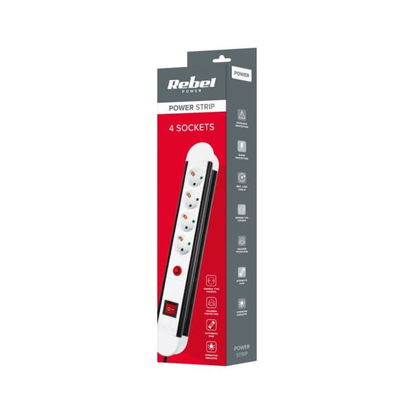 Rebel strømskinne 4 fatninger tysk type - 5m (3x1,5mm)