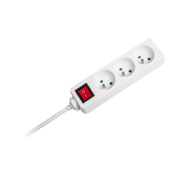 Rebel vit förlängningssladd med strömbrytare 3 uttag - 5m (1,5mm)