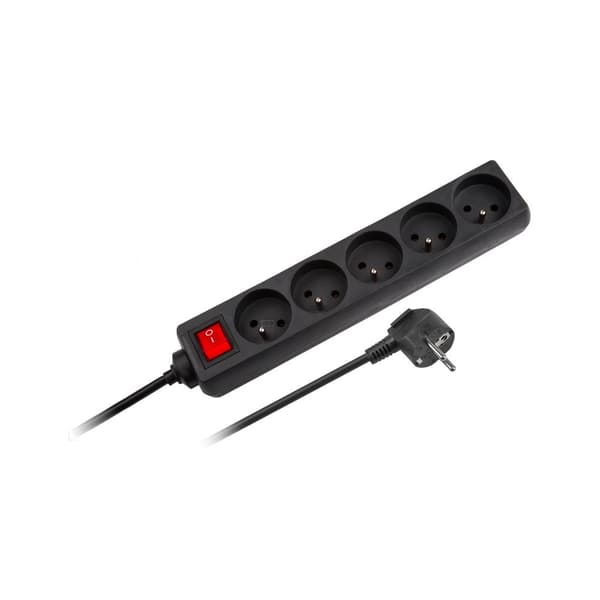 Rebel sort forlængerledning 5 stikkontakter med kontakt, 3m kabel (1,5mm)
