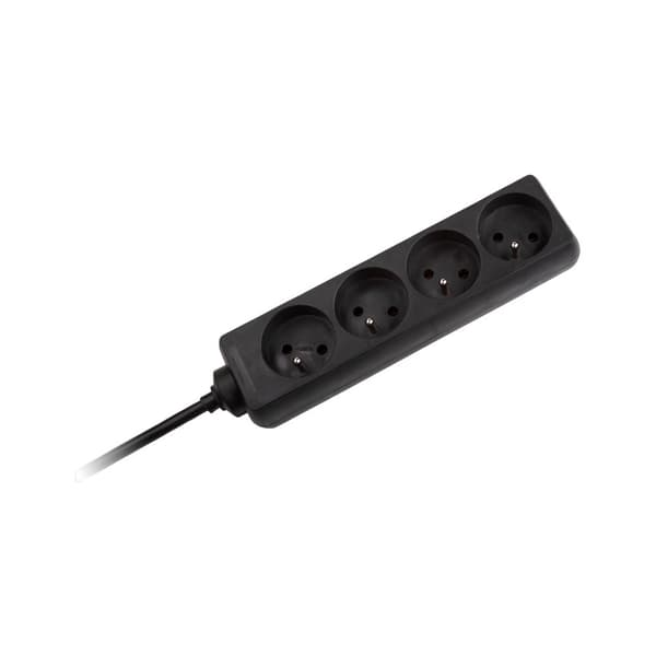 Rebel sort forlængerledning 4 stikkontakter uden kontakt, 5m kabel (3x1,5mm)