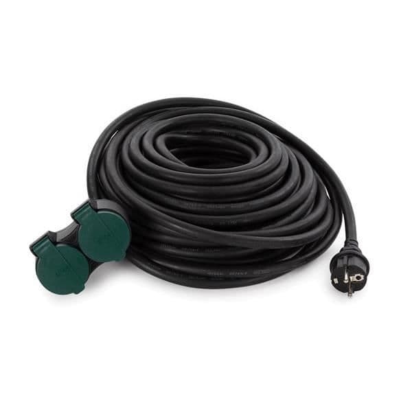 Perel förlängningskabel 2-gångs 20 meter 230V 3680W jordstift svart