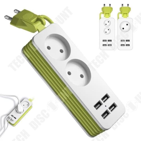 Reseförlängningssladd - TD® - Universaluttag - 4 USB-portar - Kompakt design - 1,5 m