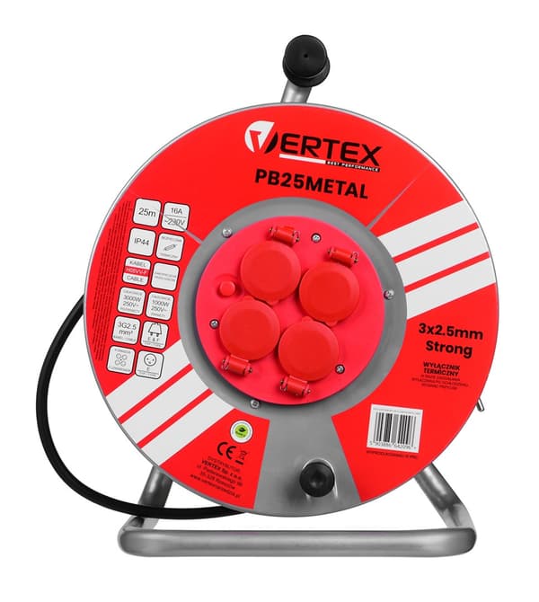 Forlængerkabel VERTEX PB25METAL 3x2,5 mm Sort