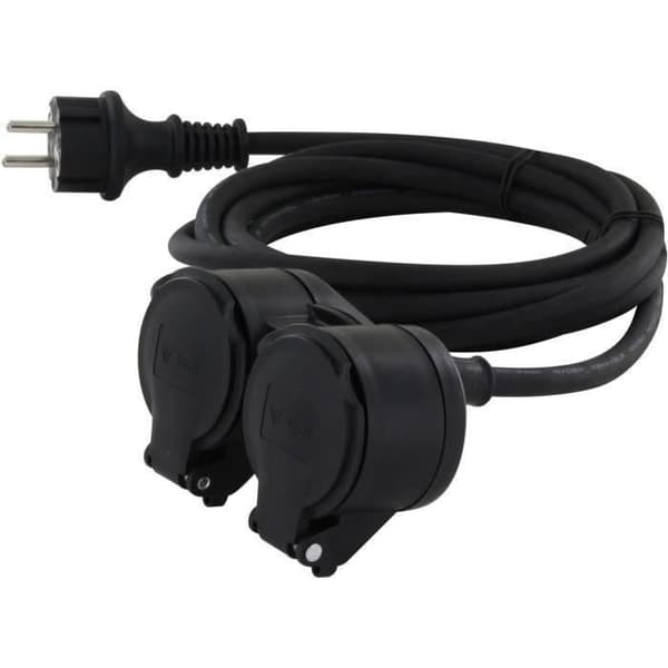 Chacon Forlænger HO5RR-F 3 x 1,5 mm2 - IP44 Dobbelthoved - 10 m -