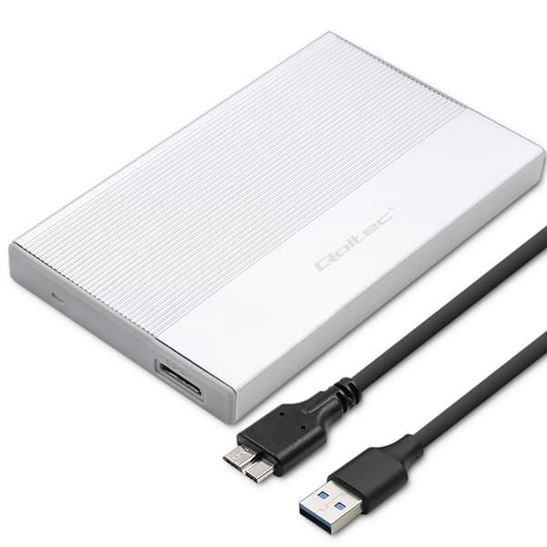 Qoltec aluminiumchassi | SSD HDD 2,5" enhetsfack | SATA | USB 3.0 | Superhastighet 5 Gb/s | 2 TB | Silver