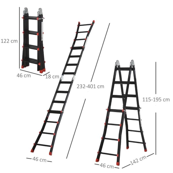 Teleskopstige, 232-401x46x11 cm, Sort
