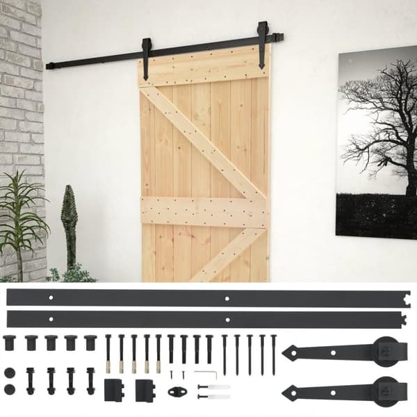 vidaXL Skjutdörr med beslag 90x210 cm massiv furu