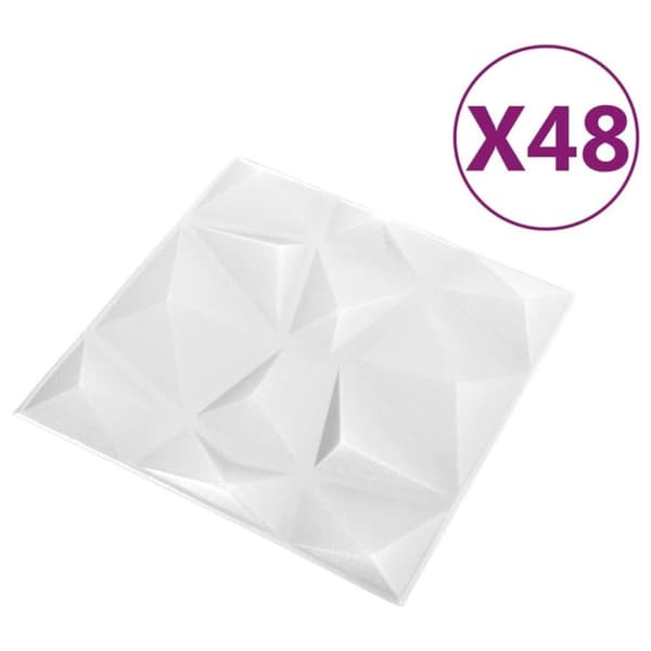 vidaXL 3D-vægpaneler 48 stk. 50x50 cm 12 m² diamanthvid