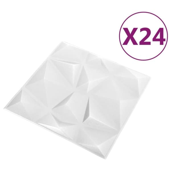 vidaXL 3D-seinäpaneelit 24 kpl 50x50 cm timantinvalkoinen 6 m²