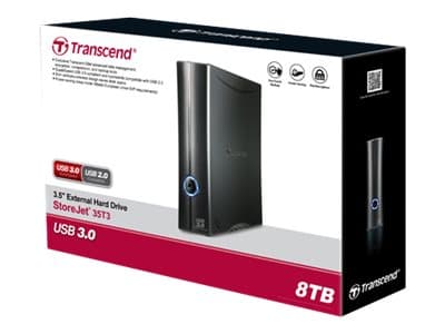 Transcend StoreJet 35T3 - Harddisk - 8 TB - ekstern (stasjonær) - 3.5" - USB 3.0 - 256-bit AES
