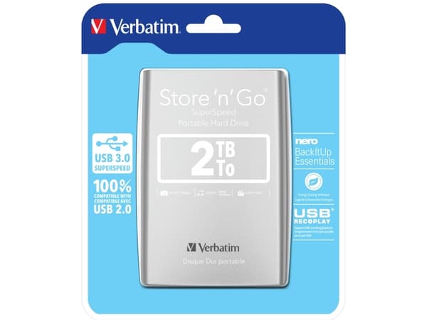 Verbatim Store 'n' Go Portable - Kiintolevy - 2 TB - ekstern (bærbar) - USB 3.0 - 5400 kierrosta minuutissa - sølv