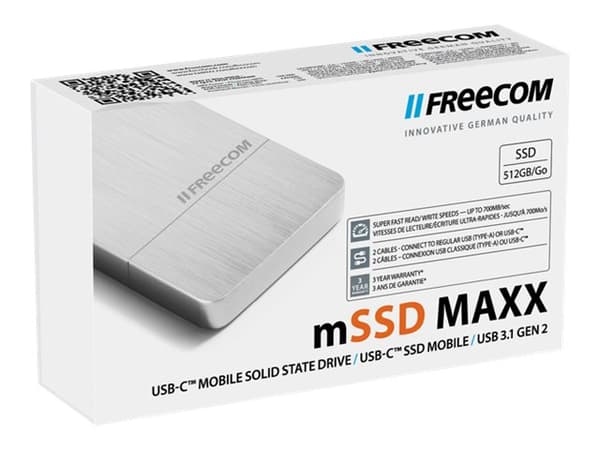 Freecom mSSD MAXX - SSD - 512 GB - ekstern (bærbar) - USB 3.1 Gen 2 - børstet aluminium