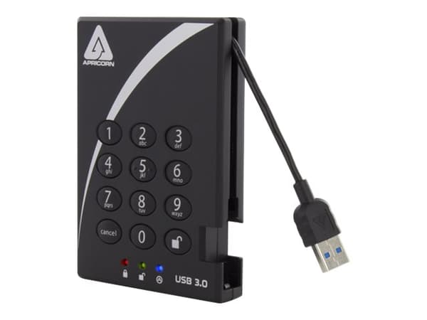 Apricorn Aegis Padlock 3.0 A25-3PL256-2000 - Harddisk - kryptert - 2 TB - ekstern (bærbar) - 2.5" - USB 3.0 - 5400 rpm - buffer: 8 MB - FIPS 197