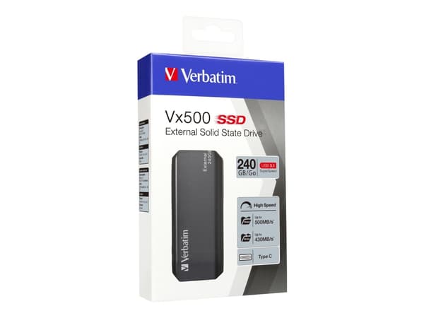 Verbatim Vx500 - SSD - 240 GB - ekstern (bærbar) - USB 3.1 Gen 2 (USB-C kontakt) - romgrå