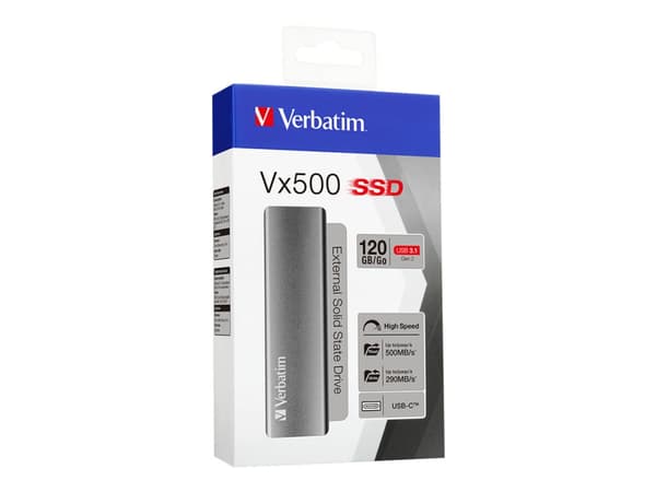 Verbatim Vx500 - SSD - 120 GB - ekstern (bærbar) - USB 3.1 Gen 2 (USB-C kontakt) - romgrå