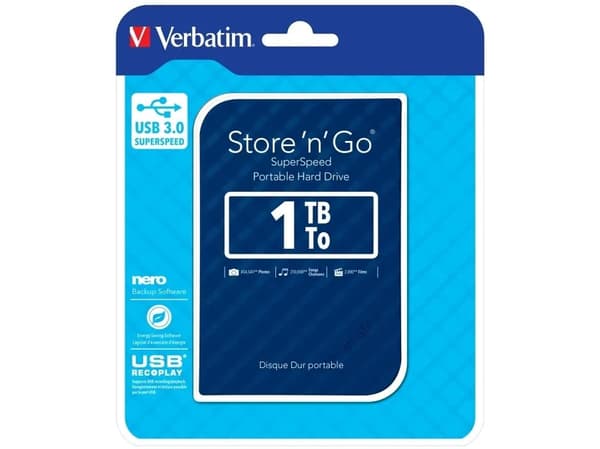 Verbatim Store 'n' Go Portable - Hårddisk - 1 TB - extern (bärbar) - USB 3.0 - 5400 rpm - blå