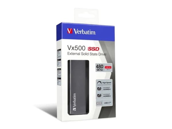 Verbatim Vx500 - SSD - 480 GB - extern (portabel) - USB 3.1 Gen 2 (USB-C kontakt) - rymdgrå