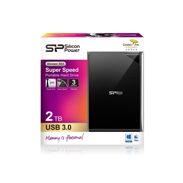 SILICON POWER Stream S03 - Hårddisk - 2 TB - extern (bärbar) - USB 3.0 - mat sort