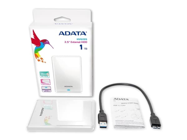ADATA HV620S - Harddisk - 1 TB - ekstern (bærbar) - USB 3.1 - hvit