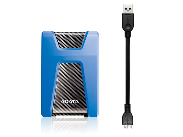 ADATA DashDrive Durable HD650 - Harddisk - 1 TB - ekstern (bærbar) - 2.5" - USB 3.1 - 256-bit AES - blå