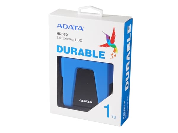 ADATA HD680 - Hårddisk - krypterad - 1 TB - extern (bärbar) - USB 3.1 - 256-bitars AES - blå
