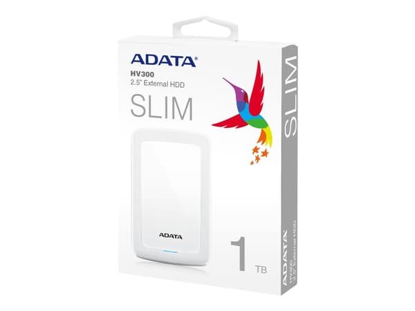 ADATA HV300 - Harddisk - 1 TB - ekstern (bærbar) - USB 3.1 - 256-bit AES - hvit
