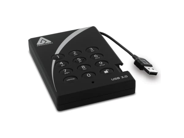 Apricorn Aegis Padlock 3.0 A25-3PL256-1000 - Harddisk - kryptert - 1 TB - ekstern (bærbar) - 2.5" - USB 3.0 - 5400 rpm - buffer: 8 MB - FIPS 197