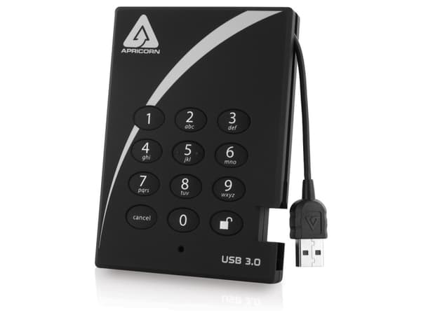 Apricorn Aegis Padlock 3.0 A25-3PL256-1000 - Harddisk - kryptert - 1 TB - ekstern (bærbar) - 2.5" - USB 3.0 - 5400 rpm - buffer: 8 MB - FIPS 197