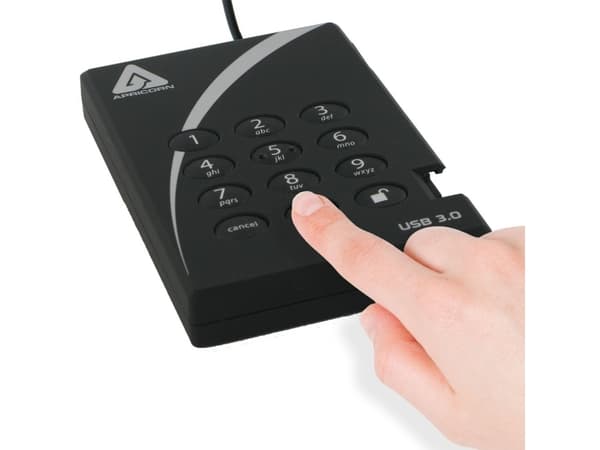 Apricorn Aegis Padlock 3.0 A25-3PL256-1000 - Harddisk - kryptert - 1 TB - ekstern (bærbar) - 2.5" - USB 3.0 - 5400 rpm - buffer: 8 MB - FIPS 197