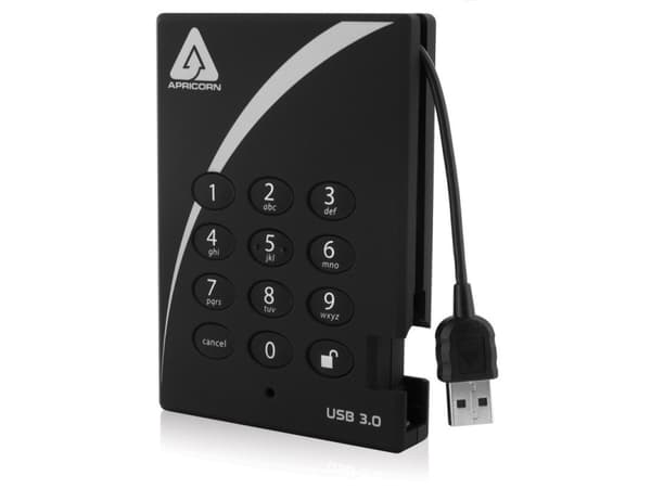 Apricorn Aegis Padlock 3.0 A25-3PL256-1000 - Harddisk - kryptert - 1 TB - ekstern (bærbar) - 2.5" - USB 3.0 - 5400 rpm - buffer: 8 MB - FIPS 197