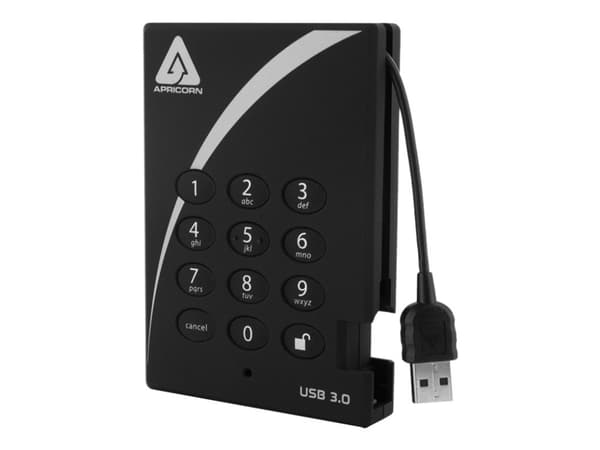 Apricorn Aegis Padlock 3.0 A25-3PL256-1000 - Harddisk - kryptert - 1 TB - ekstern (bærbar) - 2.5" - USB 3.0 - 5400 rpm - buffer: 8 MB - FIPS 197