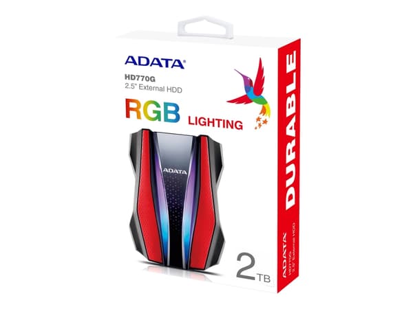 ADATA HD770G - Harddisk - kryptert - 2 TB - ekstern (bærbar) - USB 3.2 Gen 1 - 256-bit AES - rød