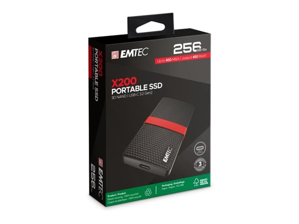 EMTEC SSD Power Plus X200 - SSD - 256 GB - ekstern (bærbar) - USB 3.2 Gen 1 (USB-C kontakt)
