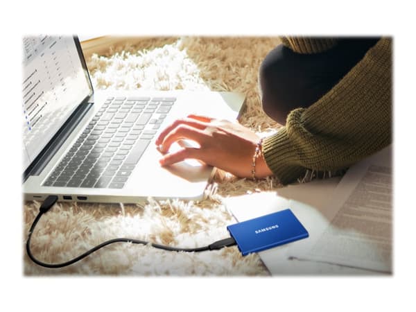Samsung T7 MU-PC1T0H - SSD - krypterad - 1 TB - extern (bärbar) - USB 3.2 Gen 2 (USB-C-kontakt) - 256-bitars AES - indigo blue