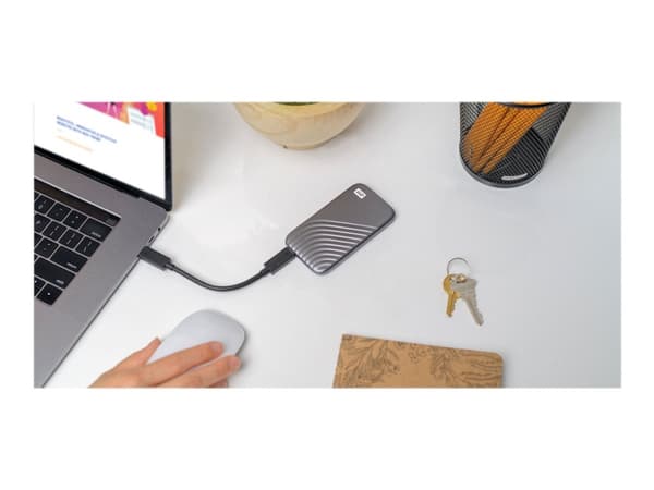 WD My Passport SSD WDBAGF5000AGY - SSD - kryptert - 500 GB - ekstern (bærbar) - USB 3.2 Gen 2 (USB-C kontakt) - 256-bit AES - romgrå