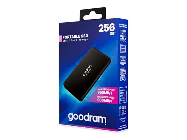 GOODRAM HX100 - SSD - 512 GB - ekstern (bærbar) - M.2 2242 - USB 3.2 Gen 2 (USB-C kontakt) - svart