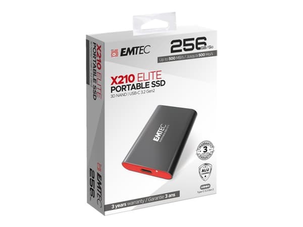 EMTEC X210 - SSD - 256 GB - ekstern (bærbar) - USB 3.2 Gen 2 (USB-C kontakt)