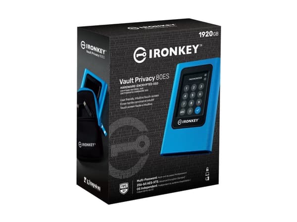 Kingston IronKey Vault Privacy 80 - SSD - kryptert - 1920 GB - ekstern (bærbar) - USB 3.2 Gen 1 (USB-C kontakt) - 256-bit AES-XTS, FIPS 197 - TAA-sam