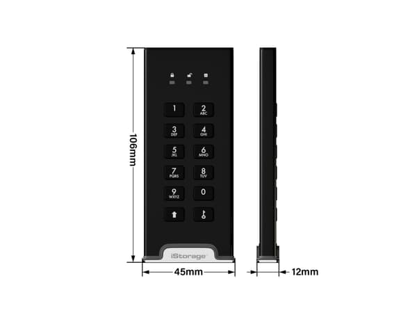 iStorage diskAshur M2 PIN, 2000 GB, Micro-USB B, 3.2 Gen 1 (3.1 Gen 1), 370 MB/s, Salasanasuojaus, Musta