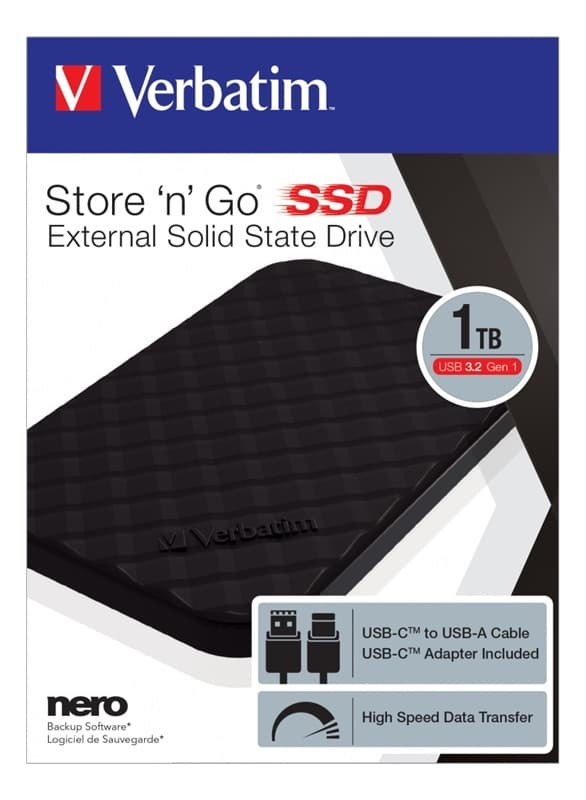 Verbatim Store 'n' Go portable SSD USB 3.2 Gen1 1TB Black USB-C