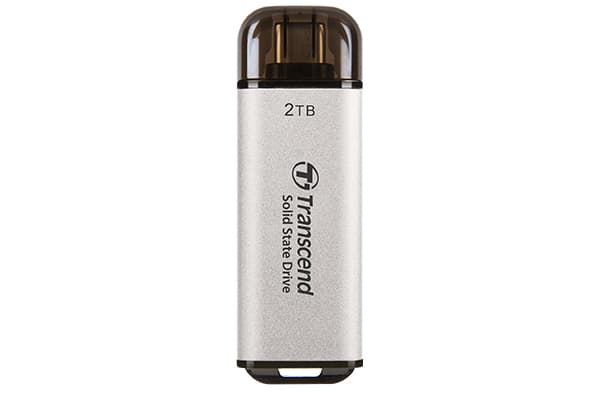 Transcend ESD300S - SSD - 2 TB - ekstern (bærbar) - USB 3.2 Gen 2x1 (USB-C kontakt) - sølv