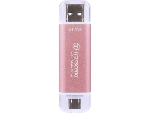 Transcend ESD310, 512 GB, A-tyypin USB:stä C-tyypin USB:hen, 3.2 Gen 2 (3.1 Gen 2), 10 Gbit/s, Salasanasuojaus, Vaaleanpunainen
